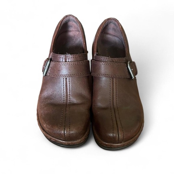 Brown y2k‎ vintage leather clogs with buckle closure - Picture 2 of 5